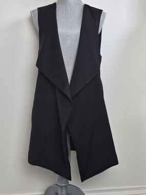 Sabz Waterfall Black Vest Sleeveless Open Front Long Large